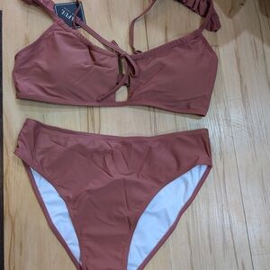 Zaful Terracotta Bikini with Ruffle Detail